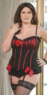 Kiss Couture Satin and Stretch lace Corset (Black/Red)