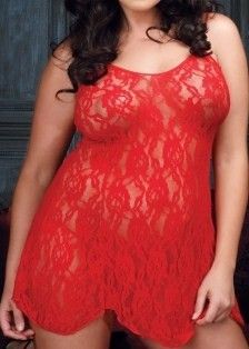 Leg Avenue Plus Size Rose Lace Flared Chemise (Red or Black)