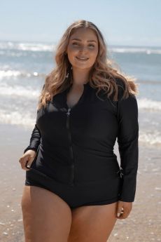 Capriosca Swimwear Plain Black Wetshirt Long Sleeve 