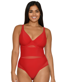 Curvy Kate Sheer Class Plunge One Piece Swimsuit with Underwire (Red)